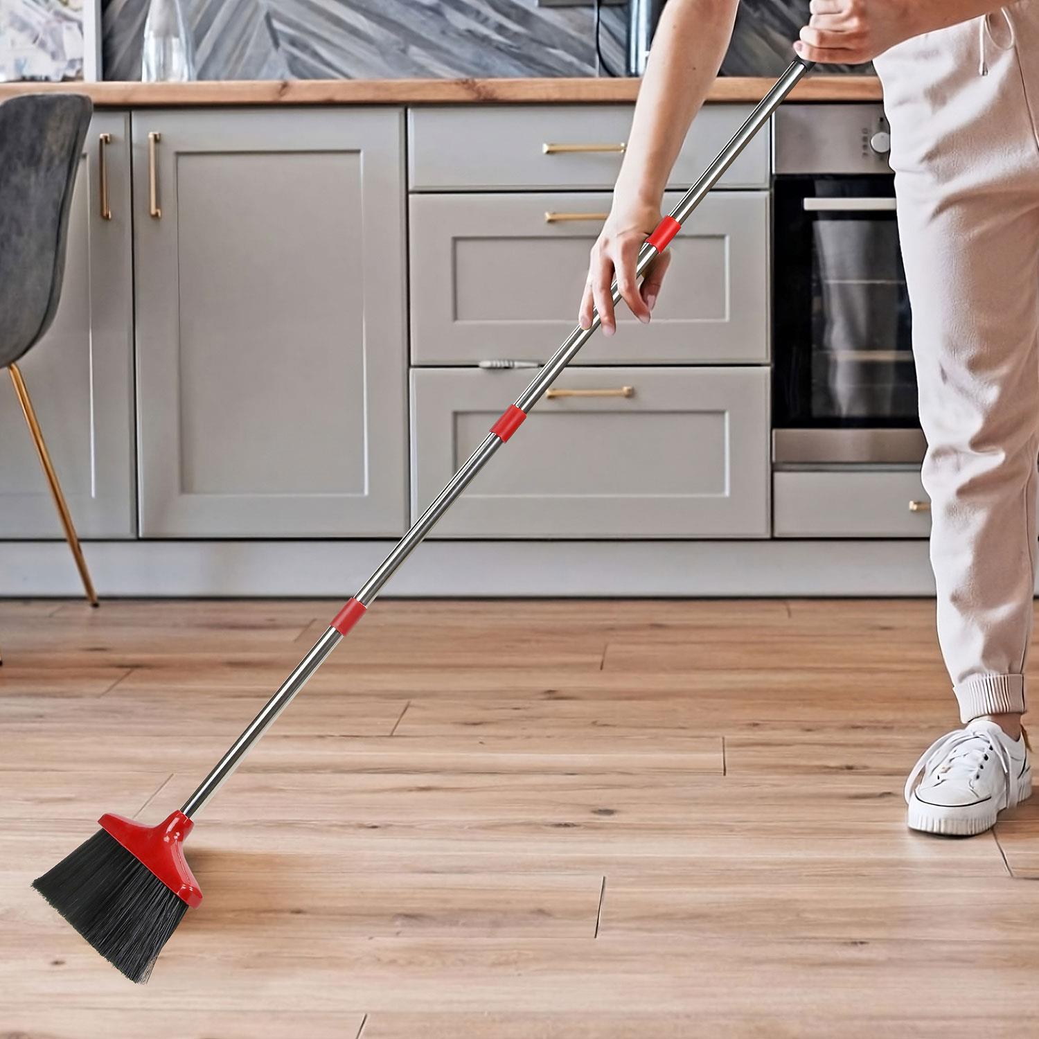 Long Handled Dustpan & Brush Set – Strong Metal Handle, Blue Plastic Sweeper With Broom, USA Made