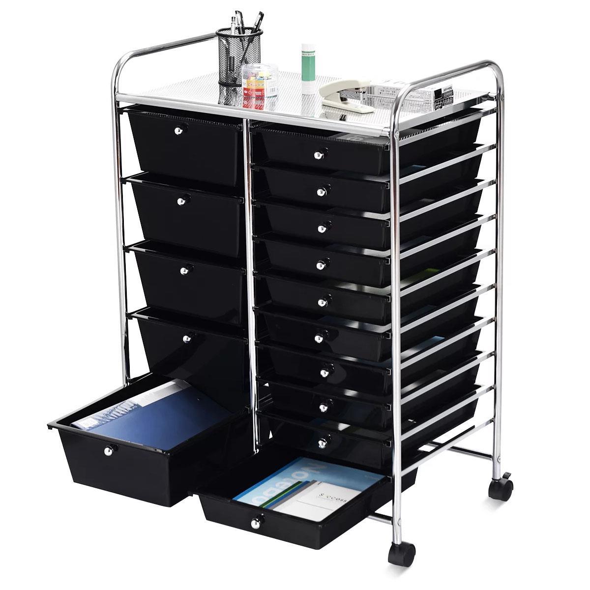 15 Drawers Storage Trolley Mobile Rolling Utility Cart Office Organizer - Picture 5 of 16