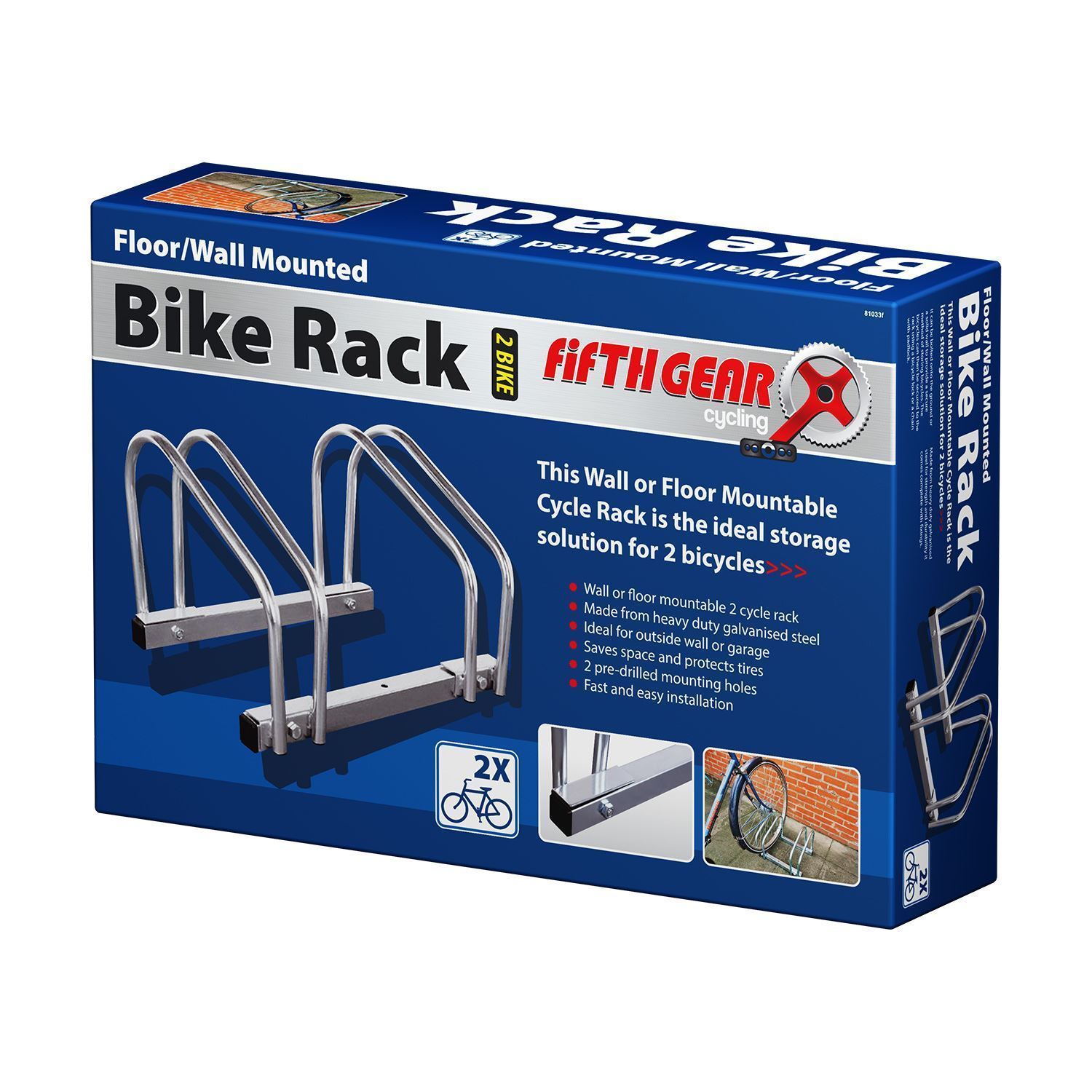 2 Bicycle Floor or Wall Mount Storage Rack Bike/Cycle Locking Security