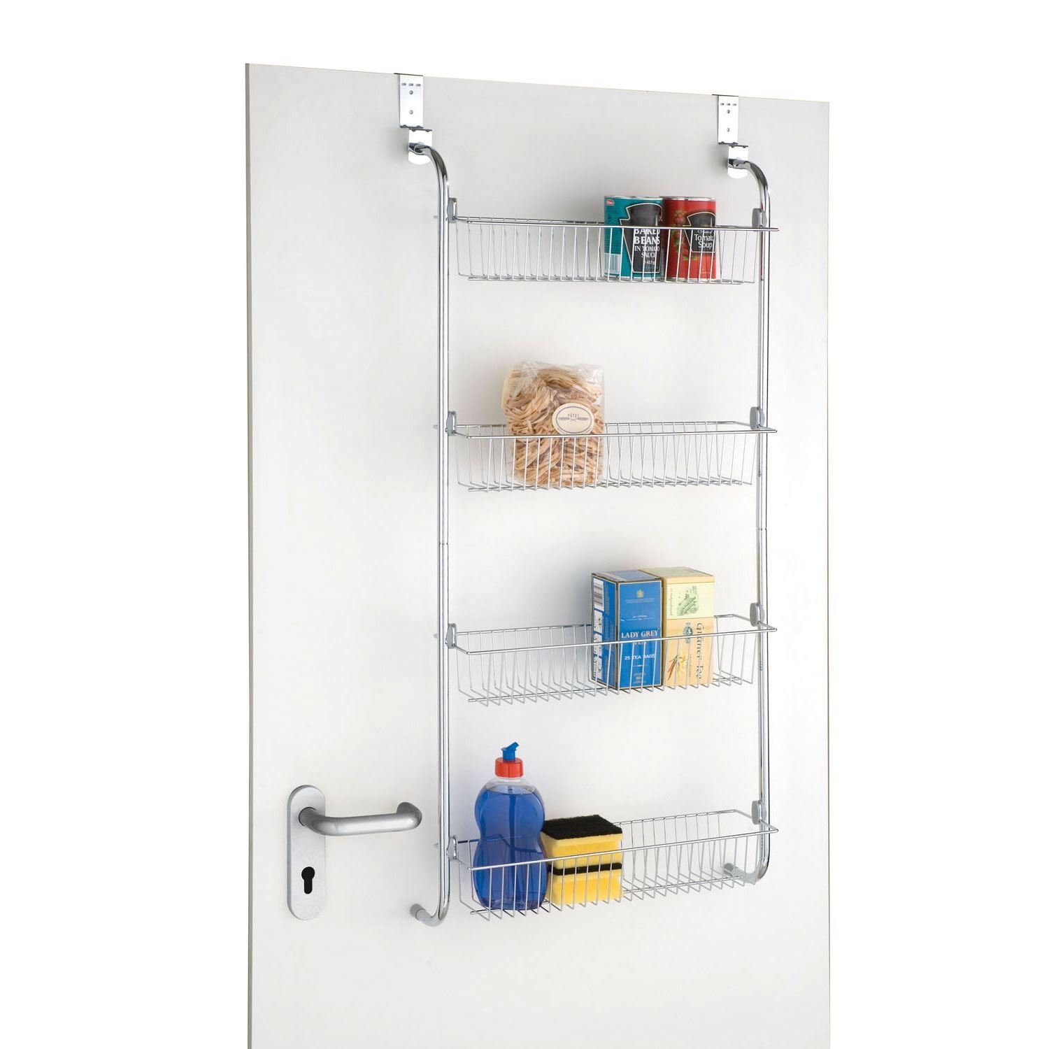 4 Tier Chrome Over the Door Kitchen Bathroom Storage Rack Spice Jar