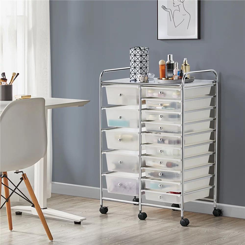 15 Drawers Storage Trolley Mobile Rolling Utility Cart Office Organizer - Picture 10 of 16