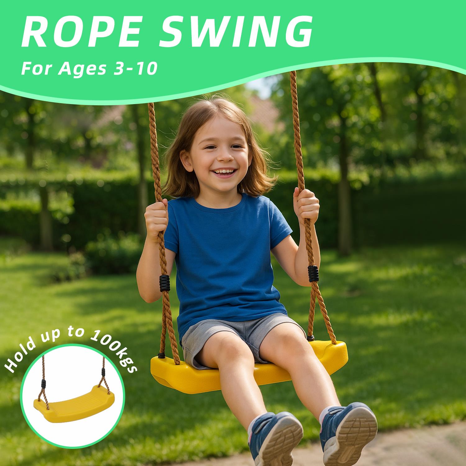Plastic Garden Swing Kids Hanging Seat Toys with Height Adjustable Ropes - Picture 14 of 22