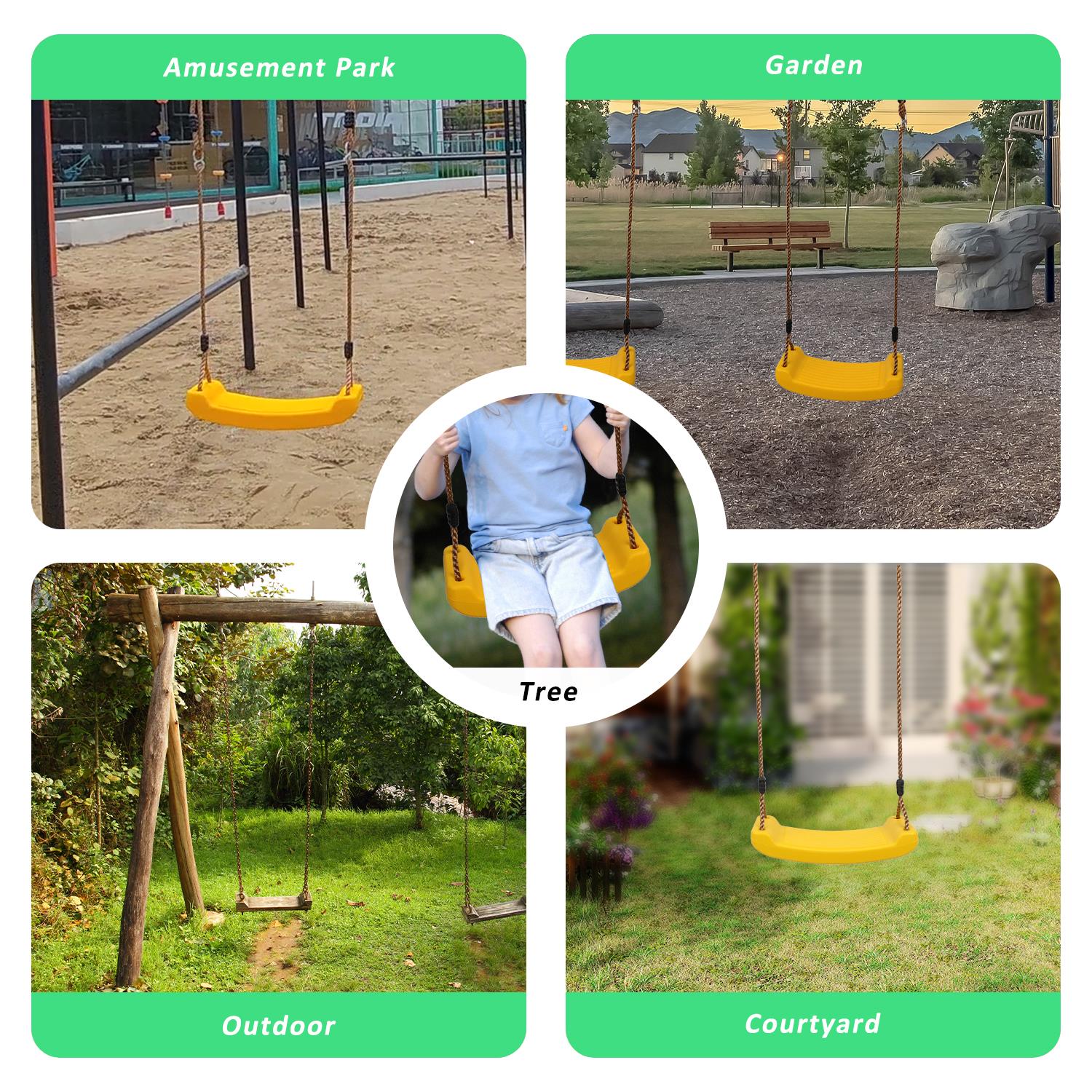 Plastic Garden Swing Kids Hanging Seat Toys with Height Adjustable Ropes - Picture 13 of 22