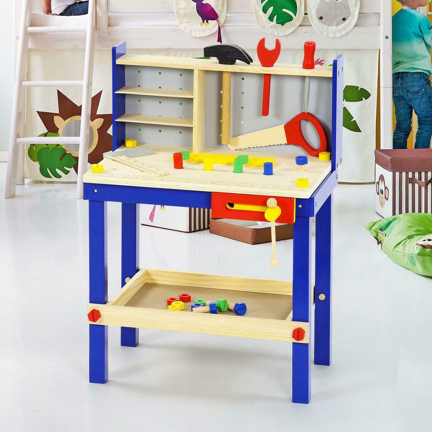 34 Piece Wooden Tool Work Bench Table & Tools Children's Kids Play Toy