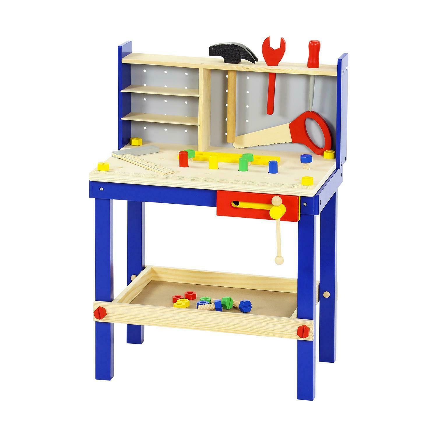 34 Piece Wooden Tool Work Bench Table &amp; Tools Children's 