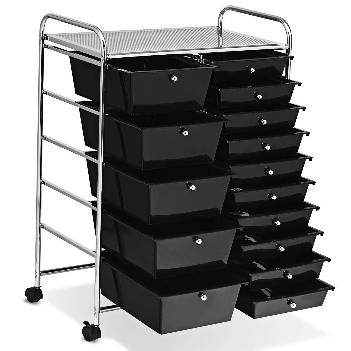 15 Drawers Storage Trolley Mobile Rolling Utility Cart Office Organizer - Picture 6 of 16