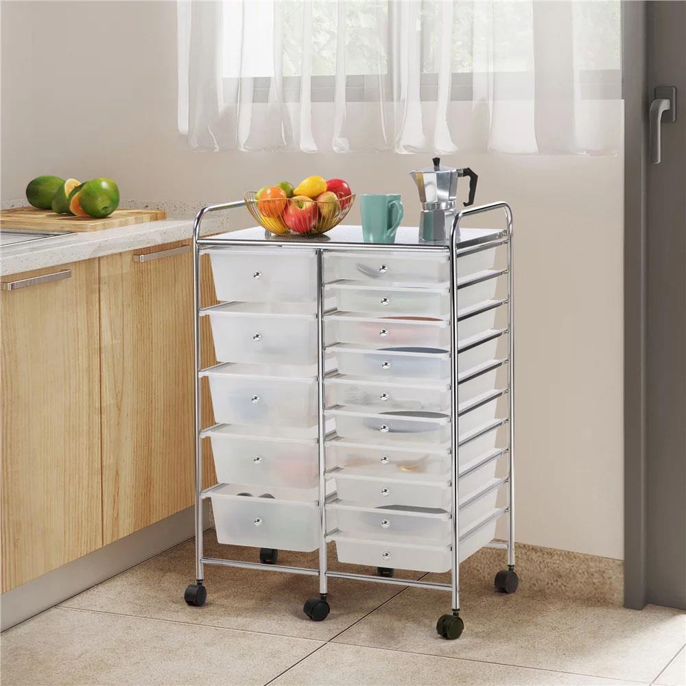 15 Drawers Storage Trolley Mobile Rolling Utility Cart Office Organizer - Picture 11 of 16