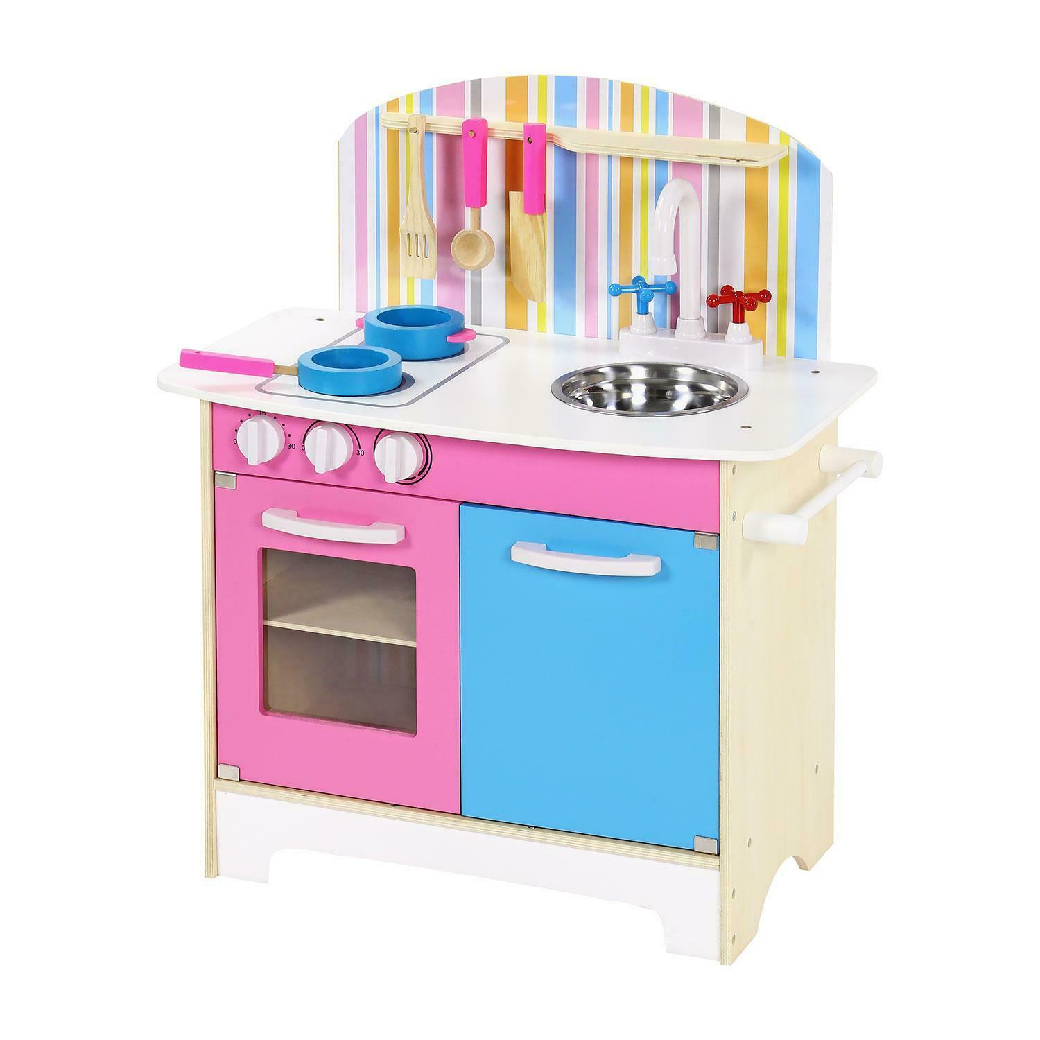 Pink Children Kids Wooden Play Kitchen Cooking Toy Girls Cooker Play