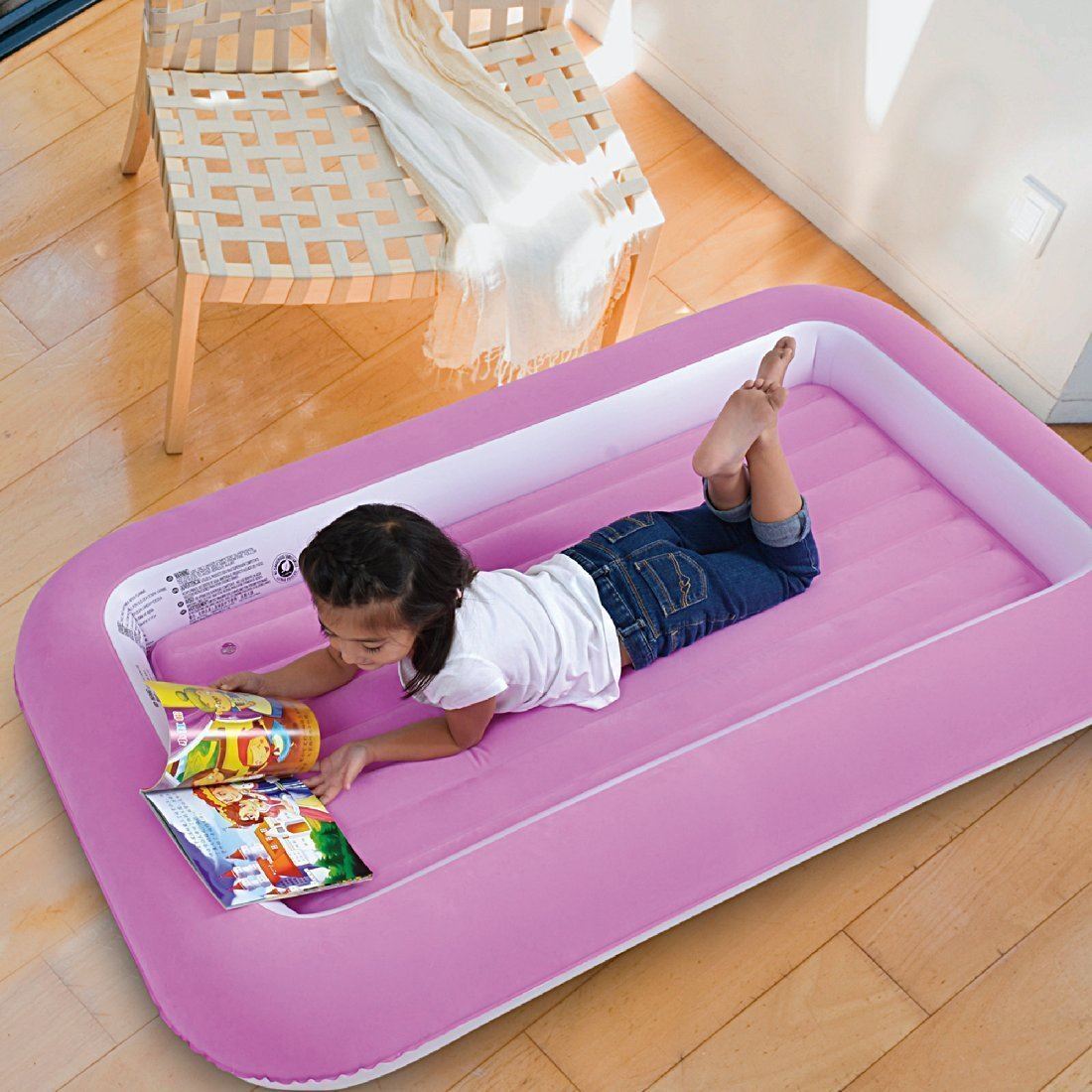 Flocked Kids Junior Children Safety Inflatable Air Bed Mattress Camping Guests