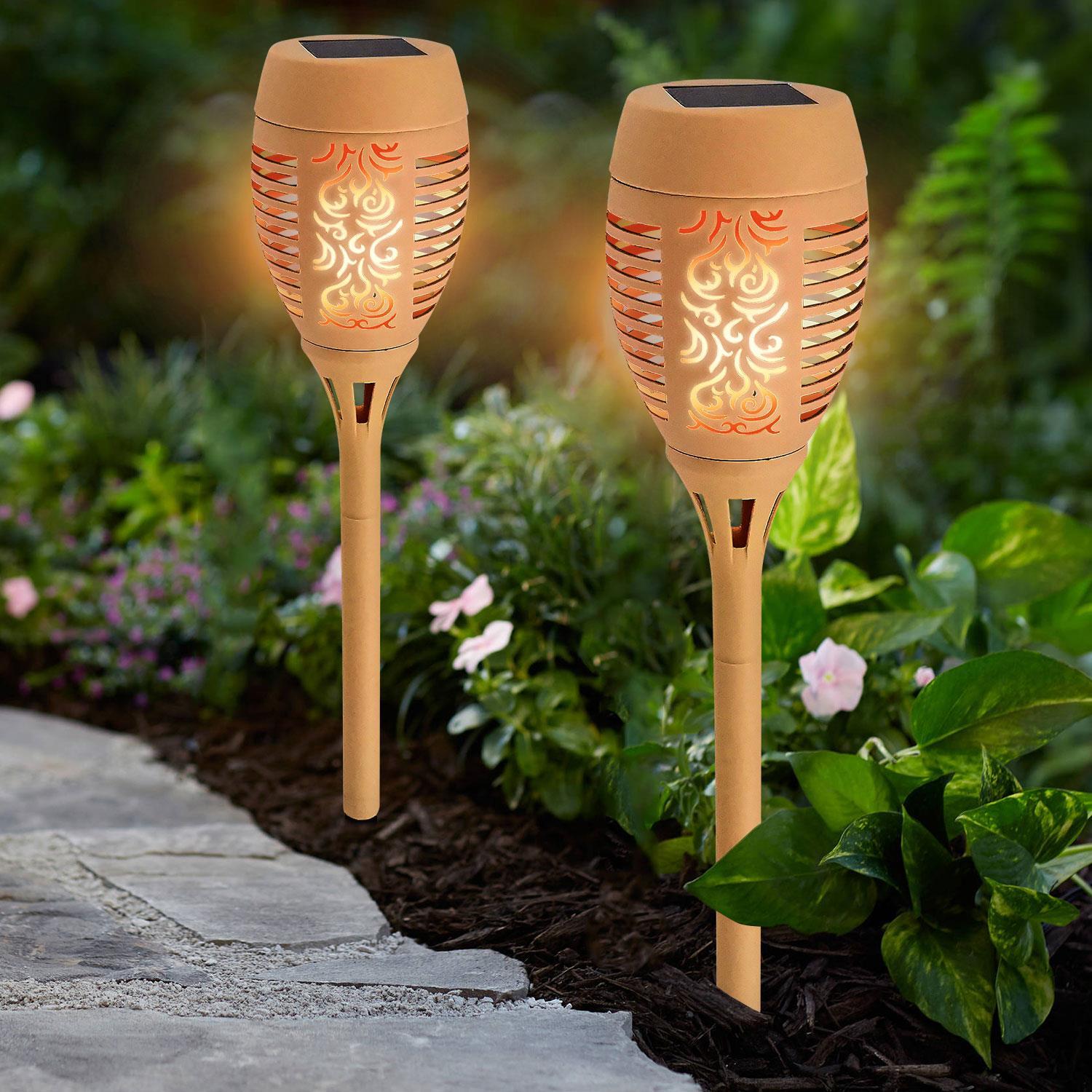 Solar LED Dancing Flame Torch Stake Light Flickering Garden Lights