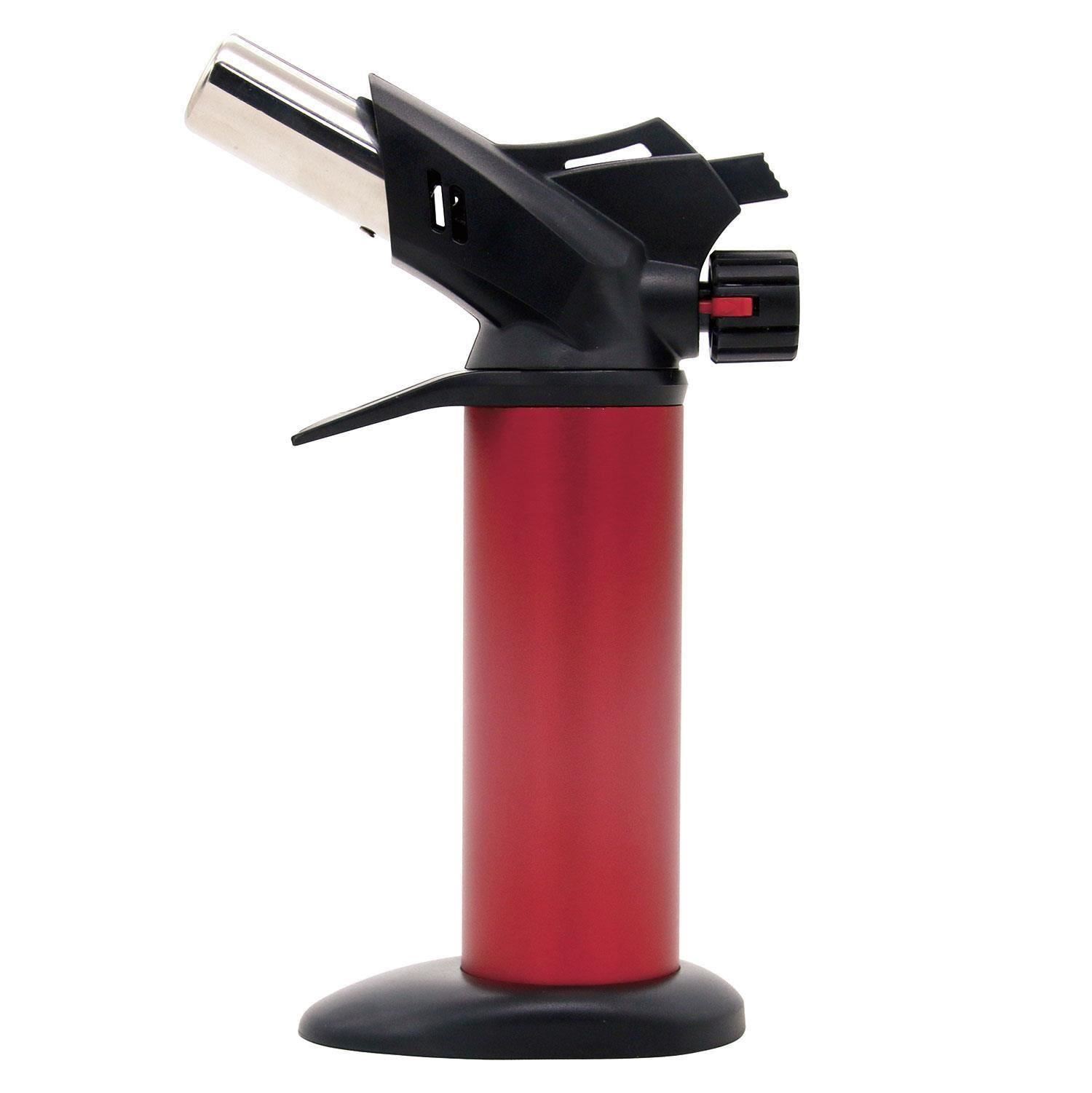 Kitchen Refillable Flamethrower Burner Butane Gas Flame Torch Safety Lock Silver