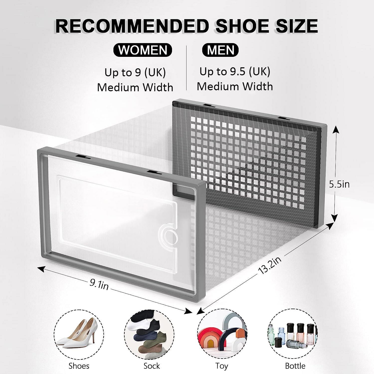 12 PK TRANSPARENT CLEAR SHOE STORAGE BOX RACK PLASTIC ORGANISER BOXES STACKABLE - Picture 13 of 19