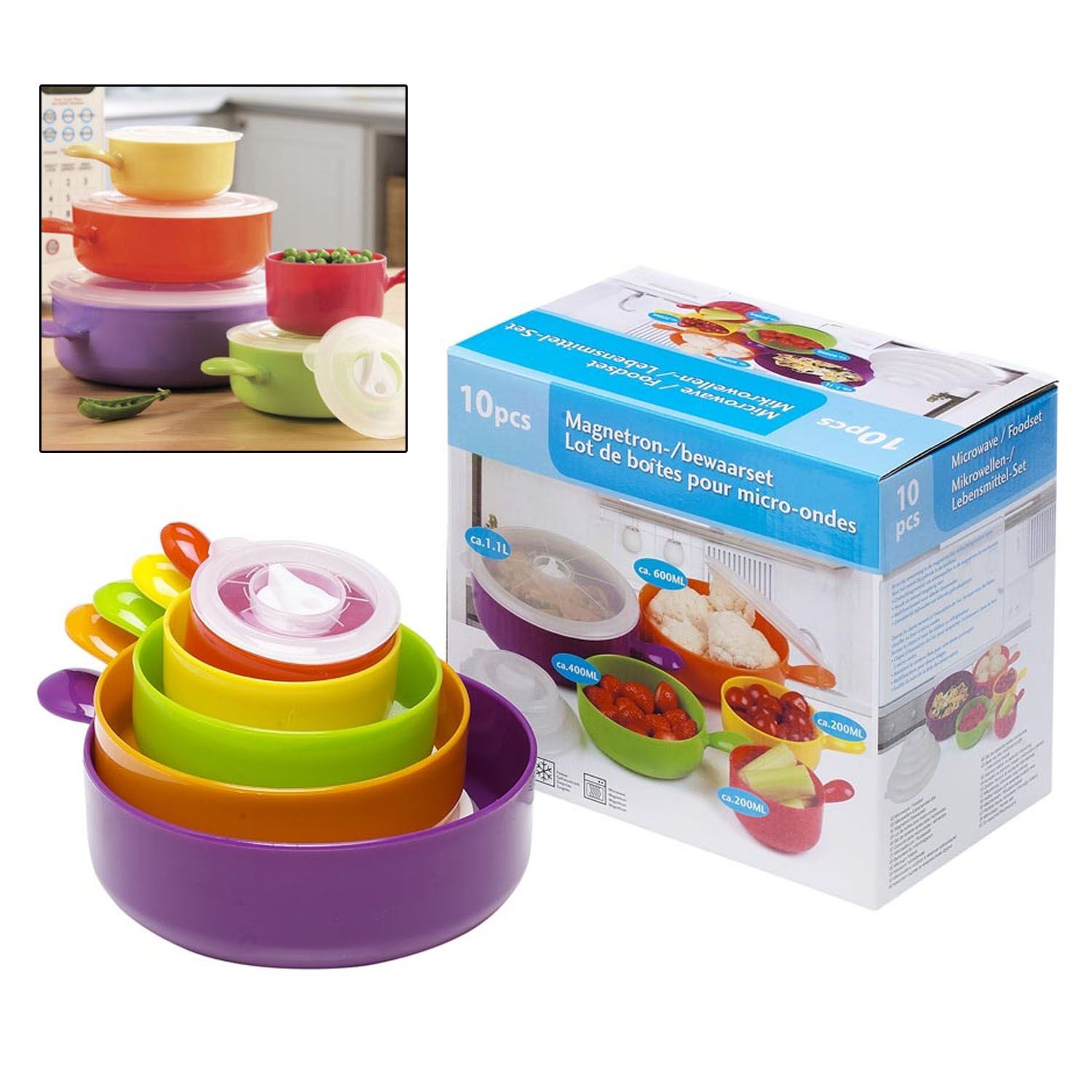 10PC Deluxe Plastic Stain Resistant Microwave cooking & Freezer Safe