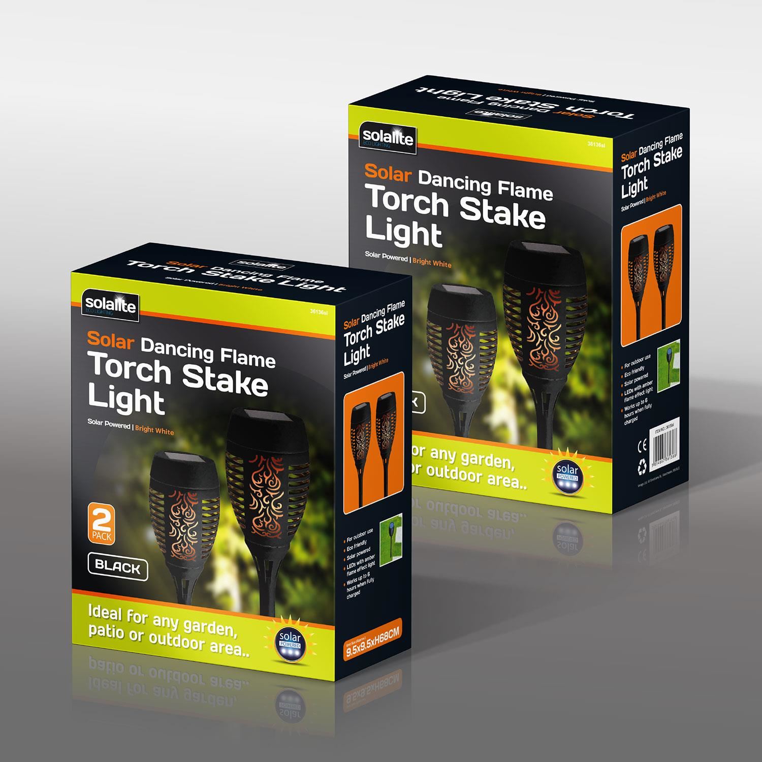 Solar Dancing Flame Torch Stake Light 36 LED Flickering Garden Lights Black