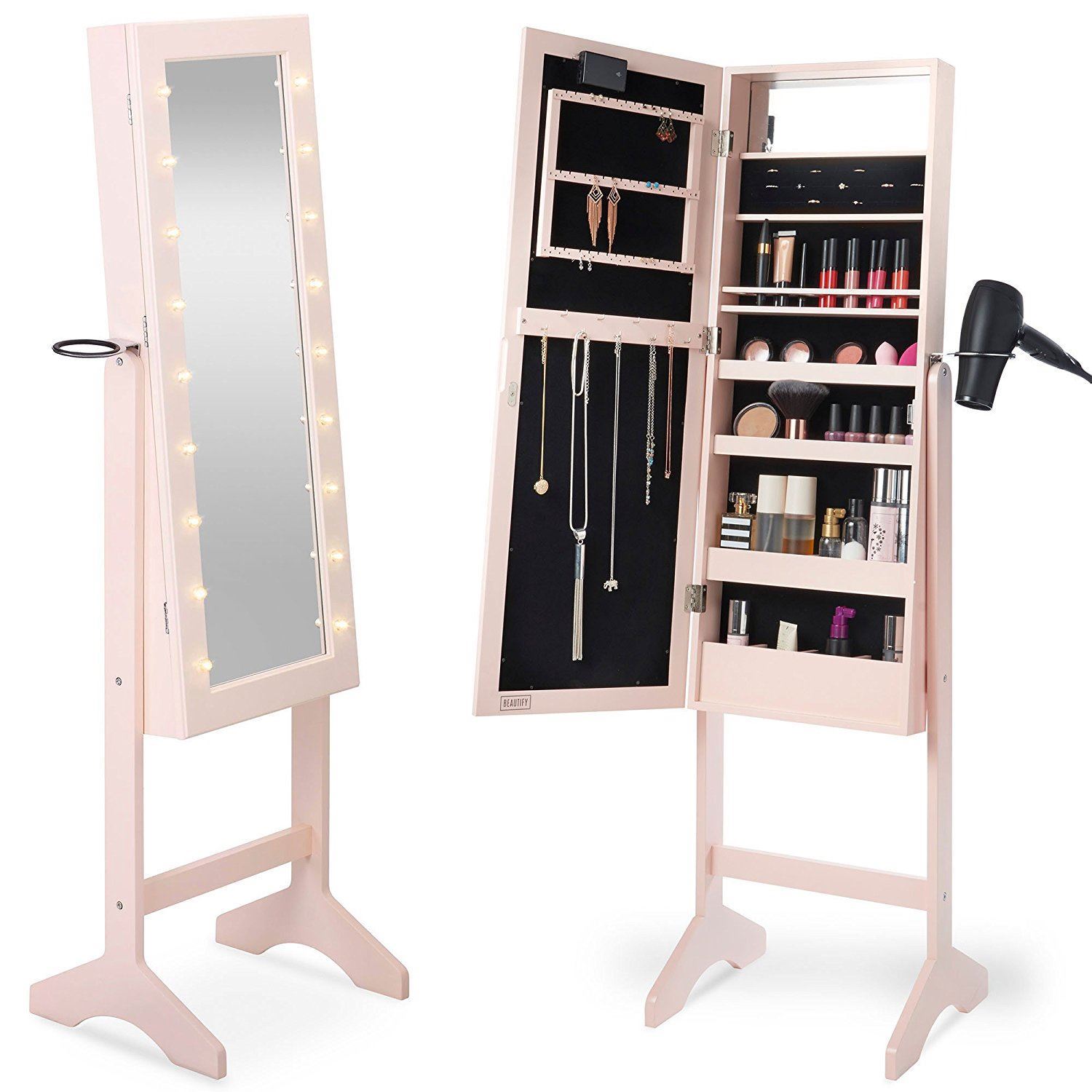 Free Standing Large Mirror LED Makeup Jewellery Organiser