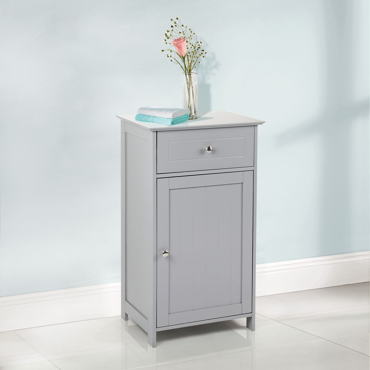 Grey Wooden Bathroom Cabinet Shelf Cupboard Bedroom ...