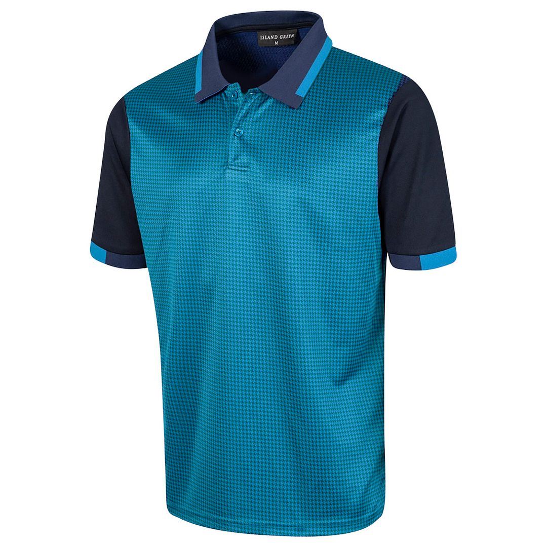 ISLAND GREEN GOLF TOOTH CHECK COOLPASS MOISTURE WICKING MENS POLO