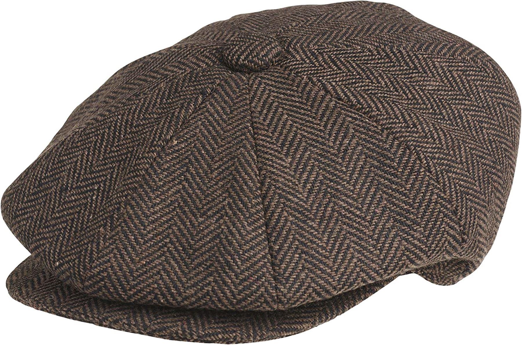 Herren Zeitungsjungen Cap Peaky Flatcap Fischgrät Tweed Wolle 8 Panel Baker Boy Cap - Bild 8 von 19