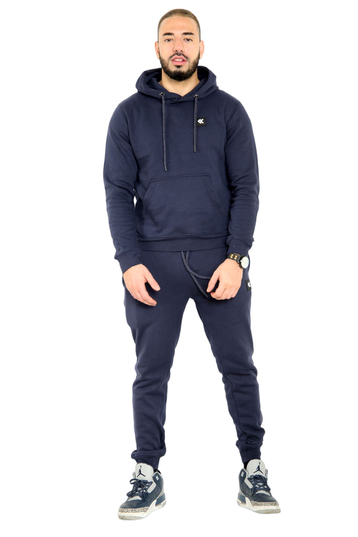 Mens Tracksuit Set Fleece Pull Over Hoodie Joggers Bottom Plus