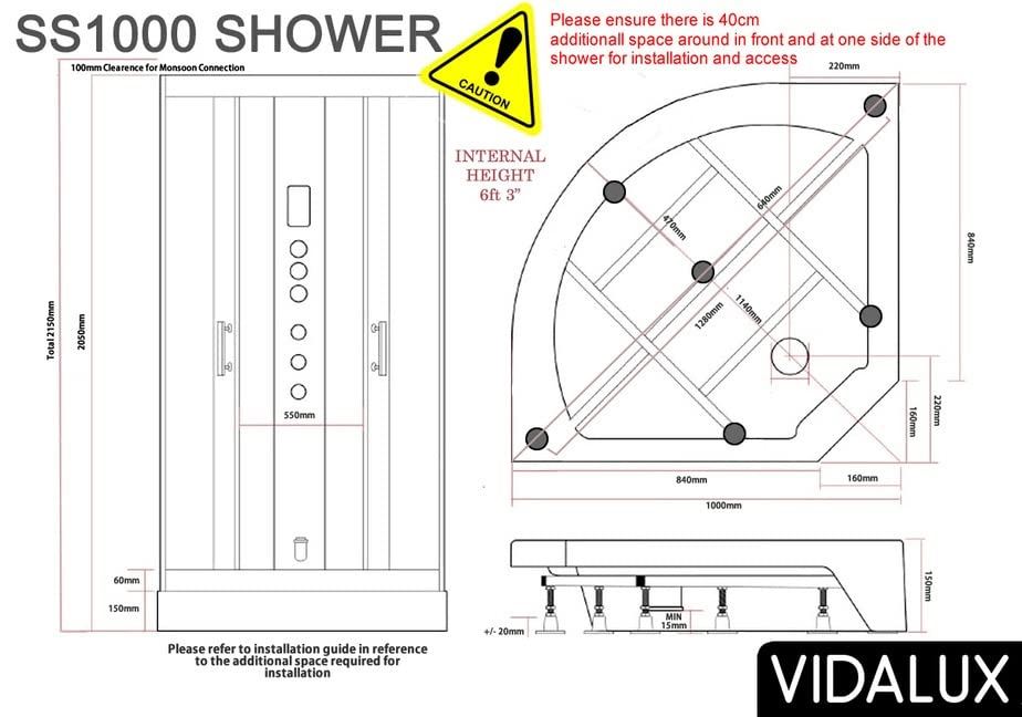 Vidalux Shower Cabin Enclosure Cubicle None Steam SS 1000 x 1000 Quad BEST BRAND - image 3