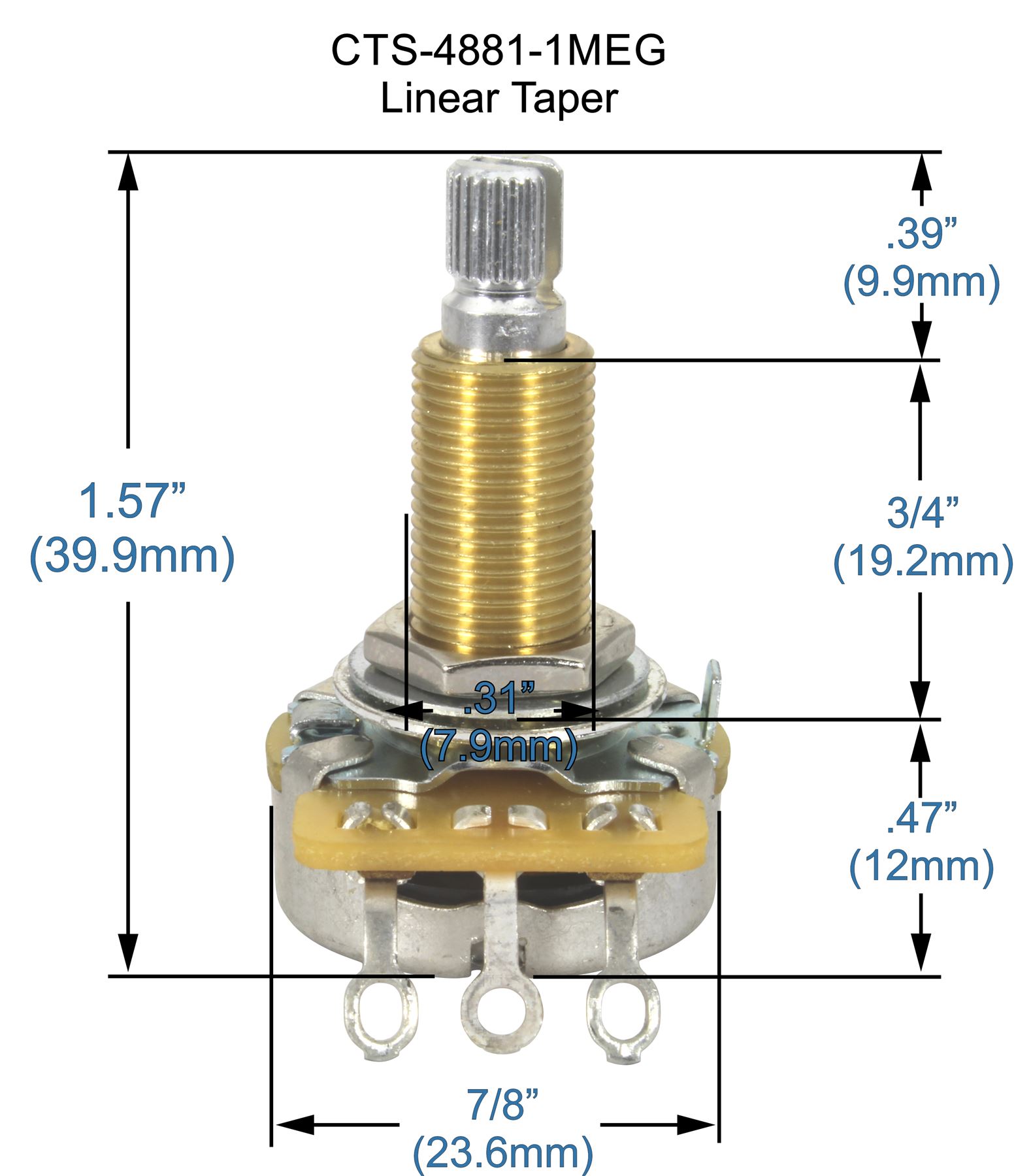 CTS 1 Meg Long Shaft Linear Split Shaft Pot US Fine Spline Potentiometer eBay