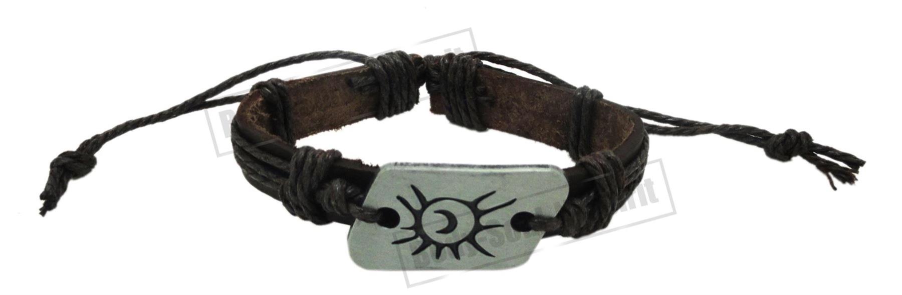1 Black Bracelet Tribal sun moon summer Leather Skull Wrist Band Bangle Surfer - Picture 5 of 9