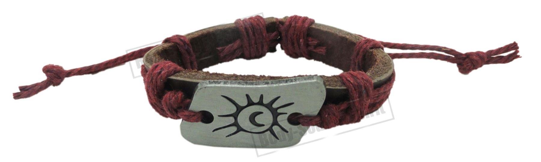1 Black Bracelet Tribal sun moon summer Leather Skull Wrist Band Bangle Surfer - Picture 9 of 9