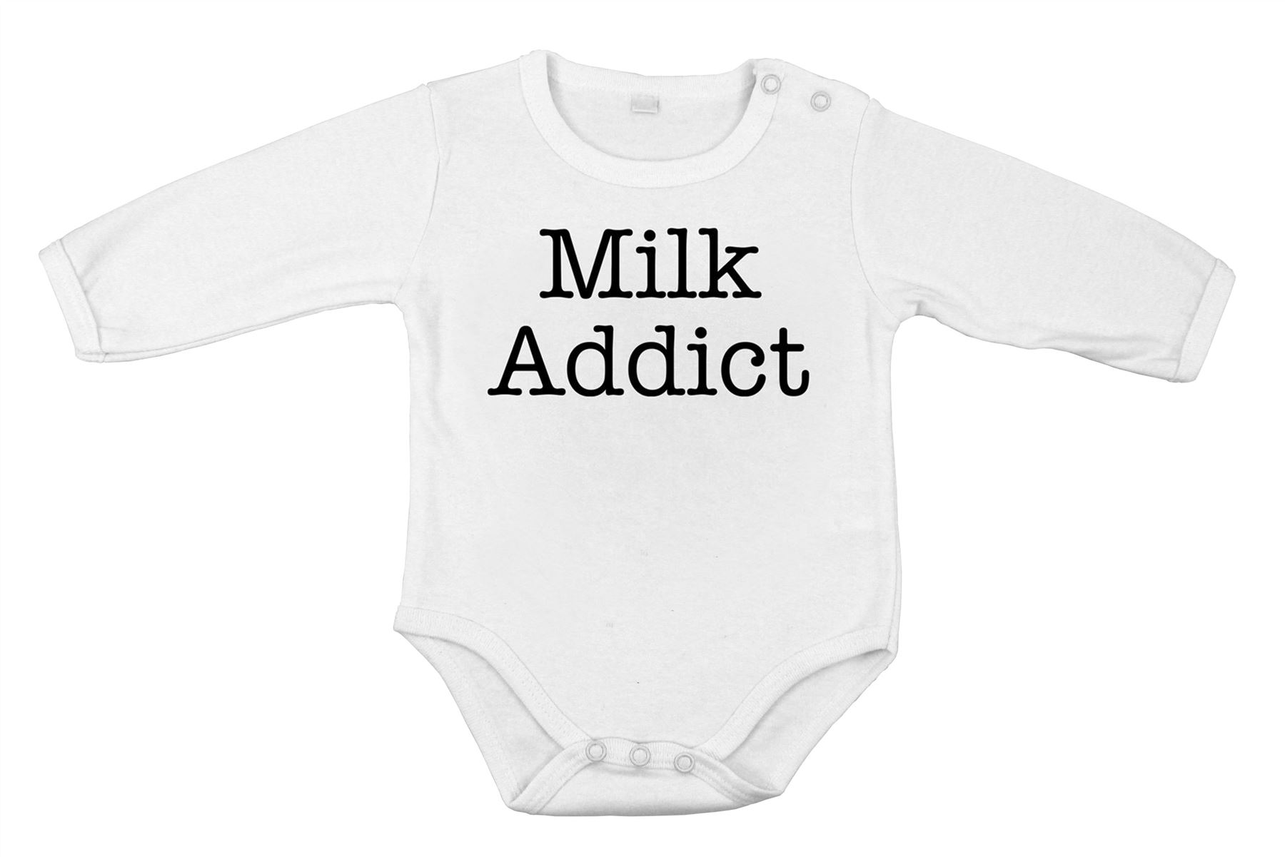 Babygrow milk addict text Bodysuit Romper Newborn infant special Shower gift - Picture 2 of 5