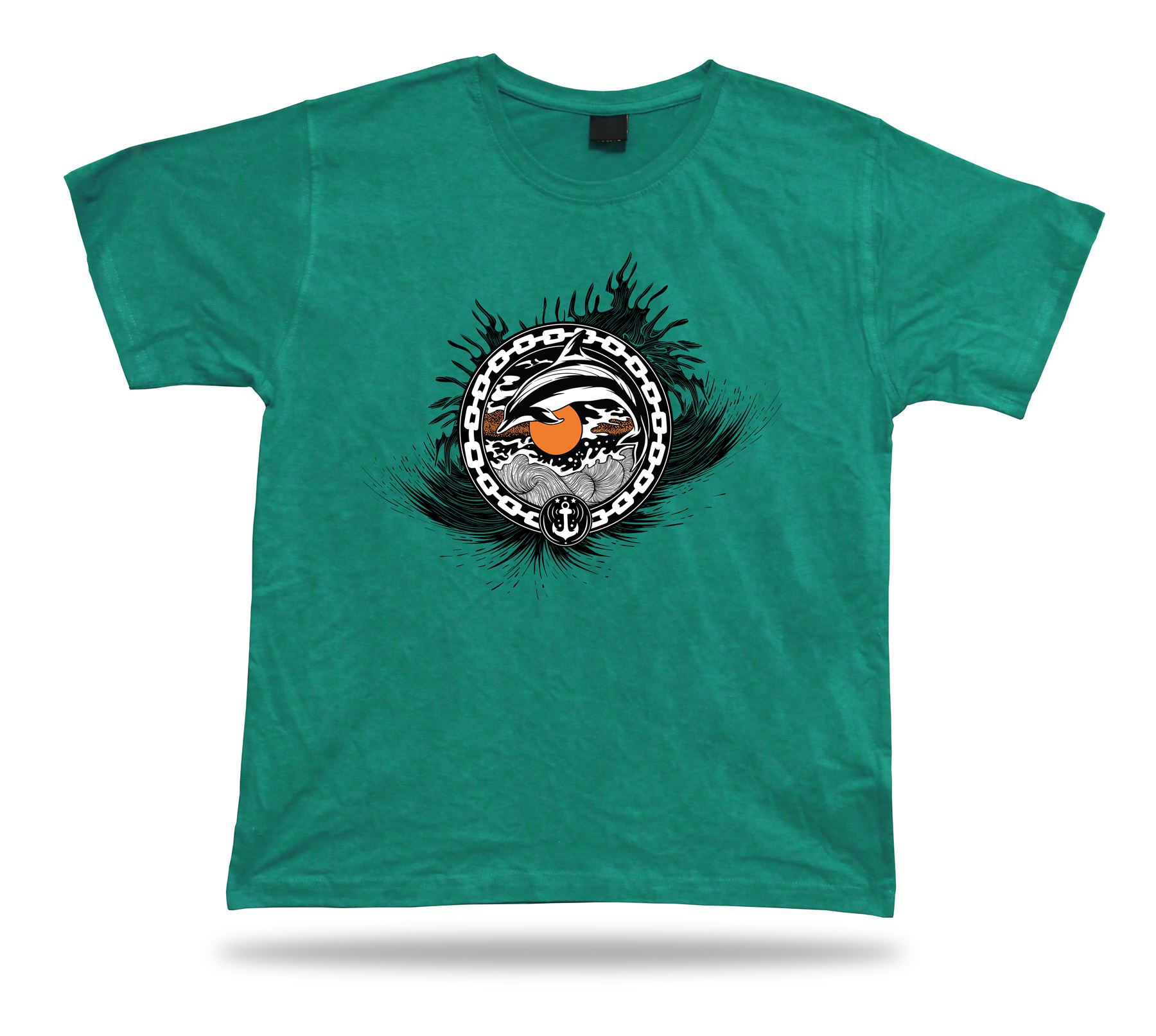 Tshirt Tee Shirt Birthday Gift Idea Doplhin Sea Waves Water Emblam Freedom Ocean - Picture 4 of 8