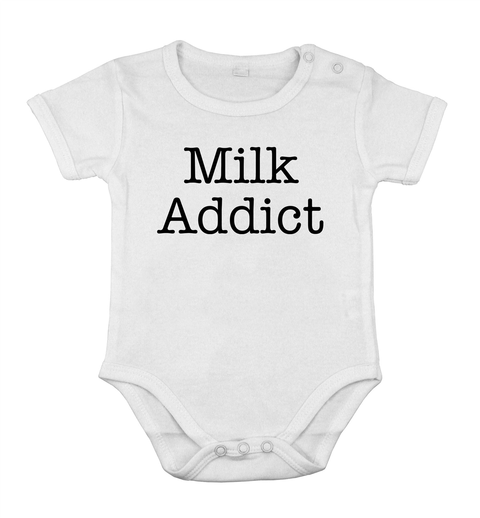 Babygrow milk addict text Bodysuit Romper Newborn infant special Shower gift - Picture 4 of 5