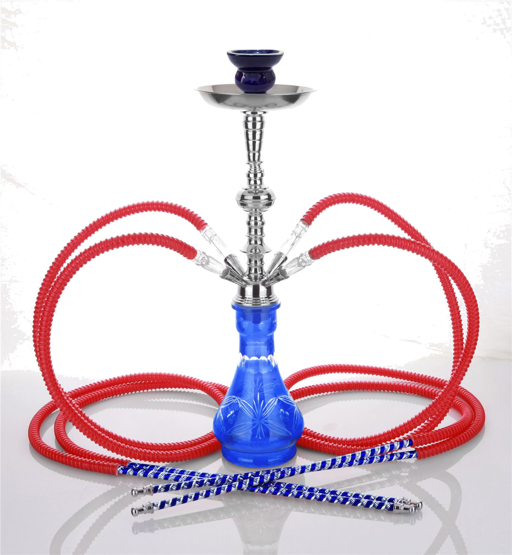 4 hose 21" Pita Blue Hookah Shisha Nargila water glass vase pipes smoke
