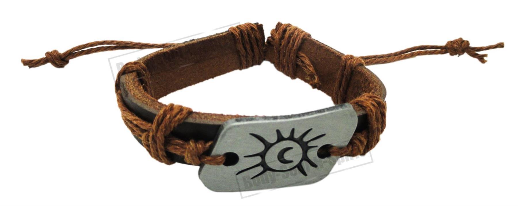 1 Black Bracelet Tribal sun moon summer Leather Skull Wrist Band Bangle Surfer - Picture 7 of 9
