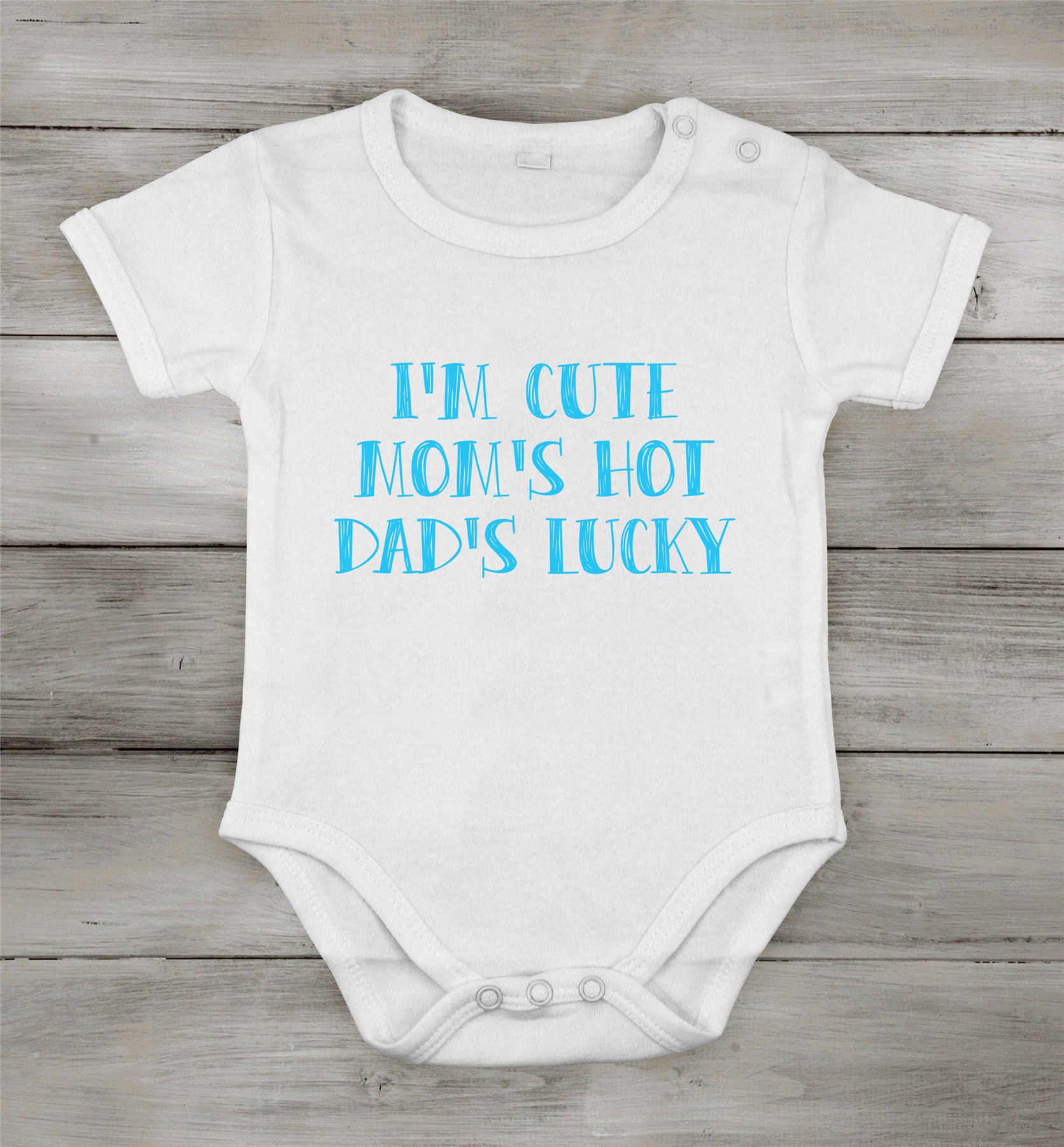 I'm Cute My Mom's Cute And My Dad's Lucky Newborn Romper humor Shower gift - Picture 5 of 5