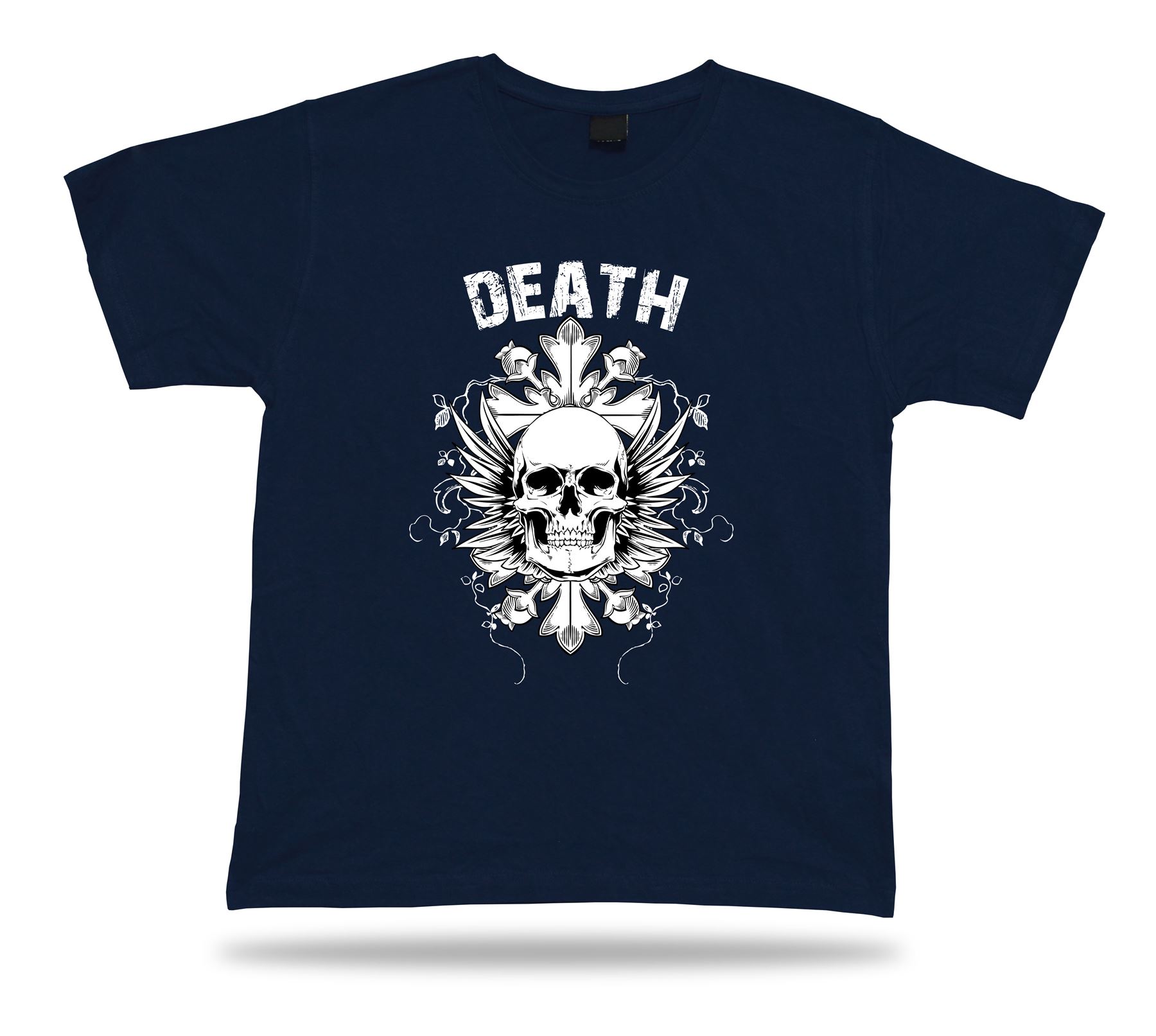 Camiseta Camiseta Cumpleaños Regalo Idea Muerte Cráneo Emblam Alas Malvadas Cruz Hardcore - Imagen 6 de 8