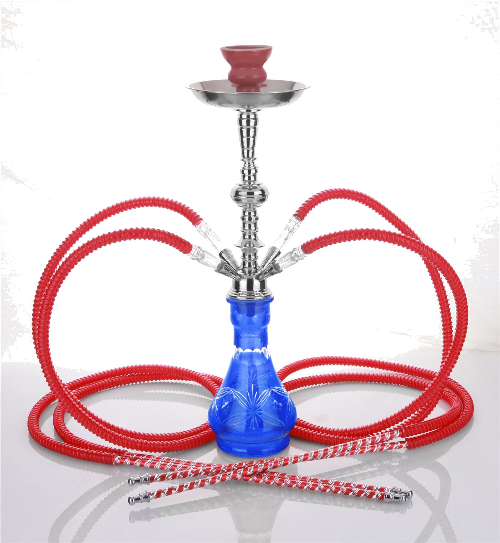 4 hose 21" Hubbly Blue Hookah Shisha Nargila water glass vase pipes