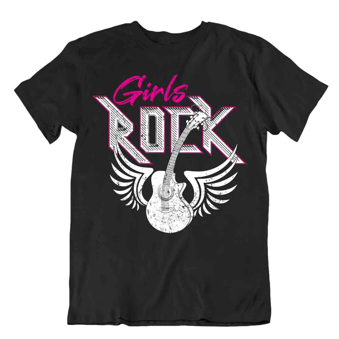 Girls Rock T-Shirt Music And Art Shirts Funny Guitar Tee Cool Gift