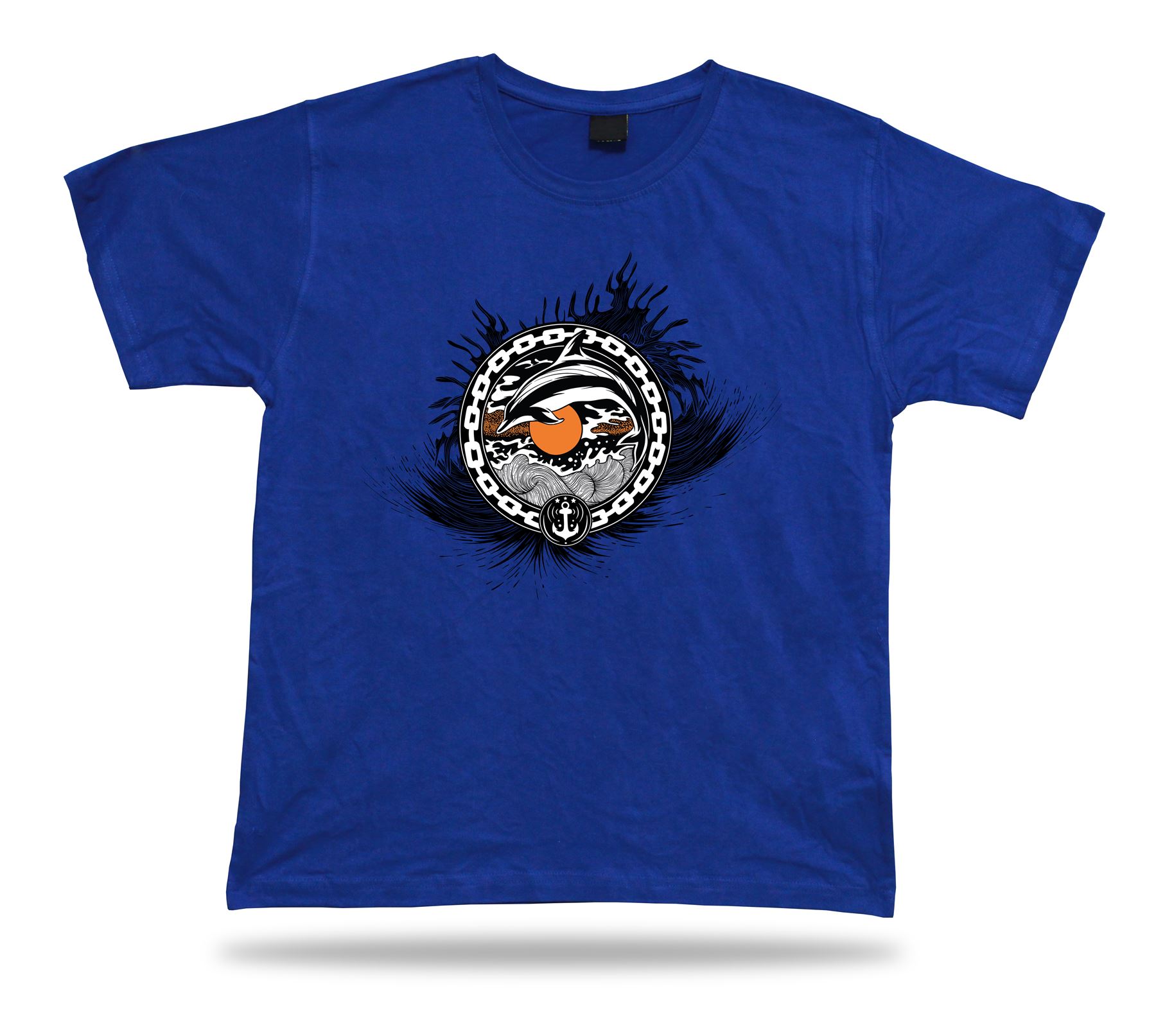 Tshirt Tee Shirt Birthday Gift Idea Doplhin Sea Waves Water Emblam Freedom Ocean - Picture 3 of 8