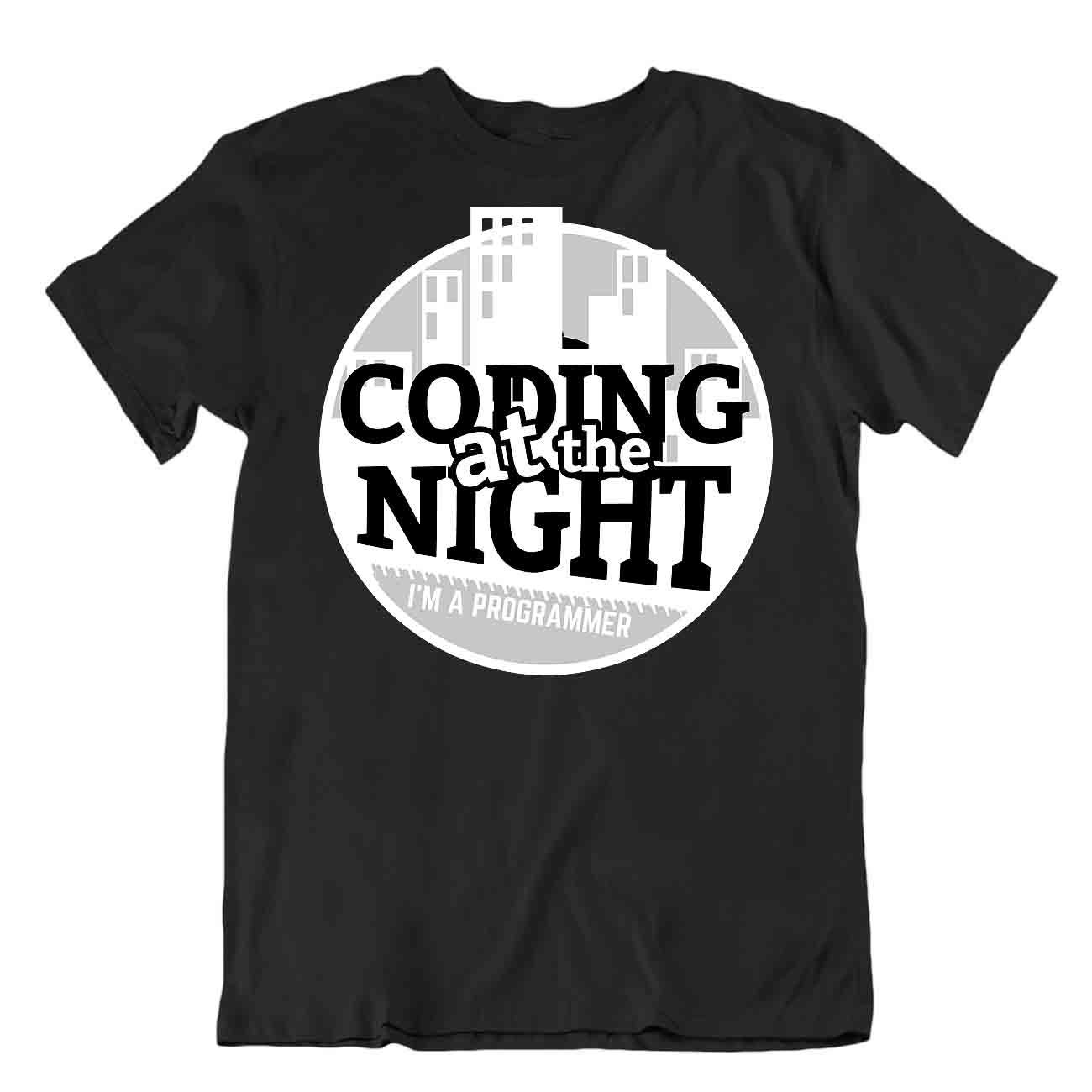 Programmer T-Shirt Coding At Night Tee Classic Look Shirt - Picture 2 of 8