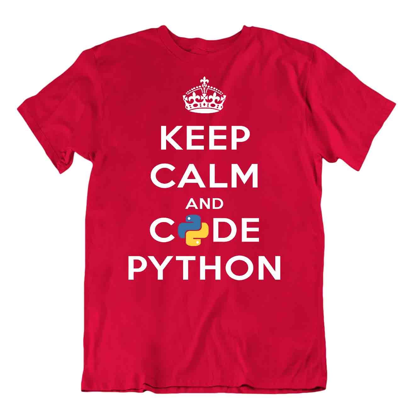 T-shirt Humour Geek 'Garder Kalm Et Code En Python' - Blague Pour Programmeurs Et Informaticiens - Unisexe, Neuf Avec étiquettes