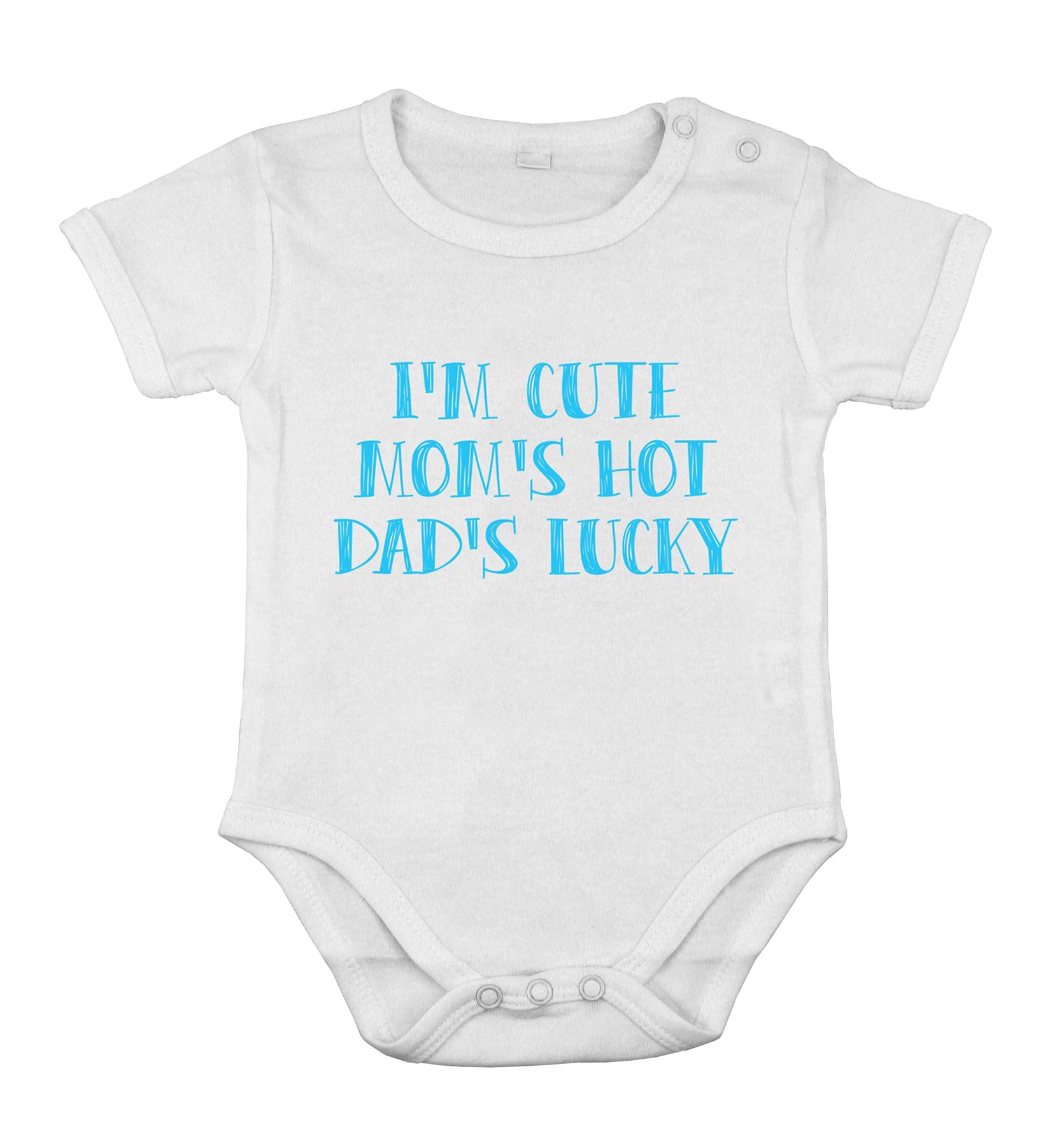 I'm Cute My Mom's Cute And My Dad's Lucky Newborn Romper humor Shower gift - Picture 4 of 5