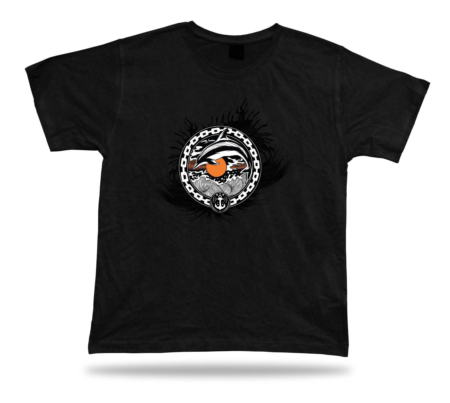 Tshirt Tee Shirt Birthday Gift Idea Doplhin Sea Waves Water Emblam Freedom Ocean - Picture 2 of 8