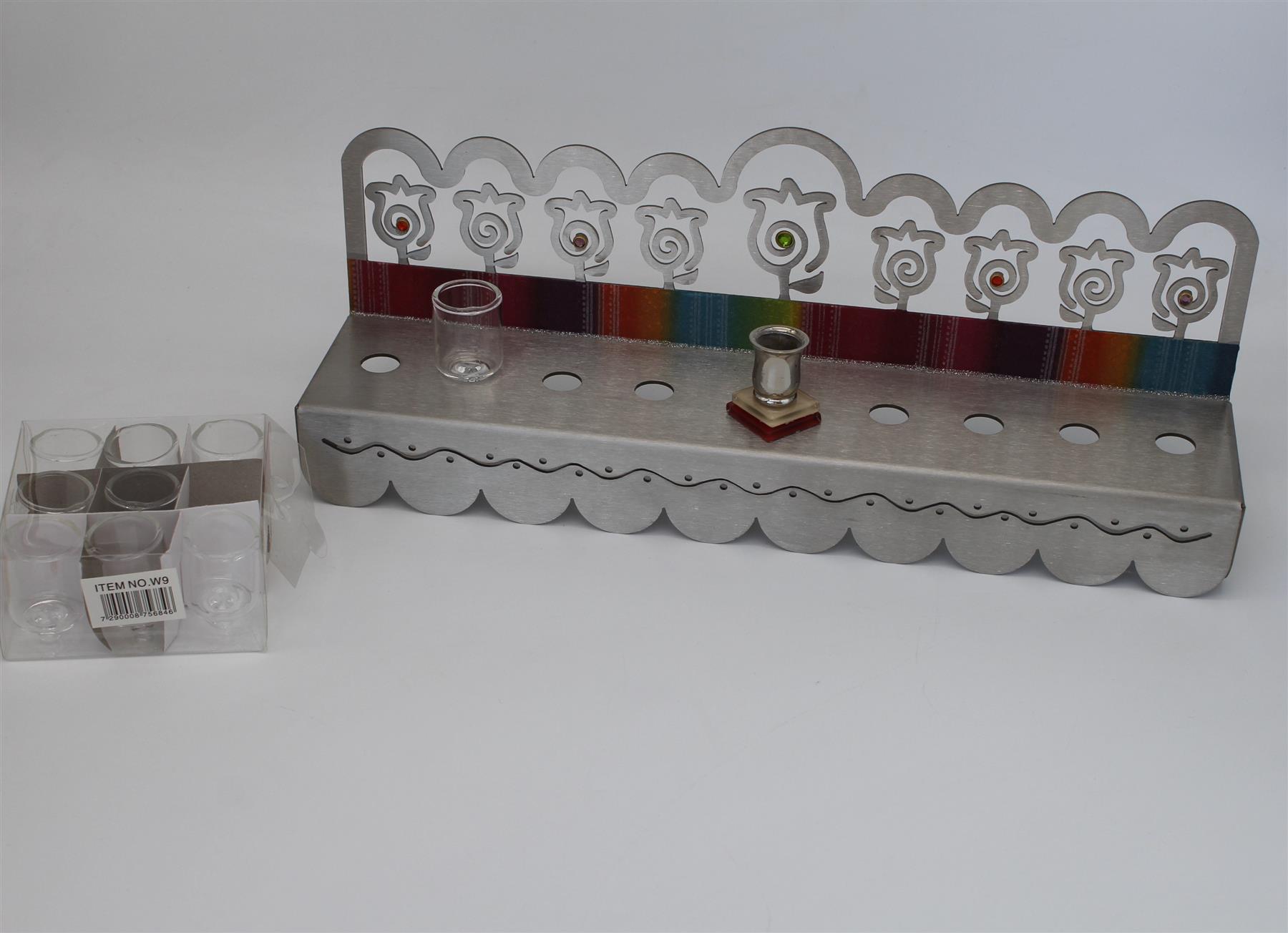 Menorah Hanukkah Colorida Tira Flores Palomas Dije Diseño Clásico 9 Velas - Imagen 3 de 3