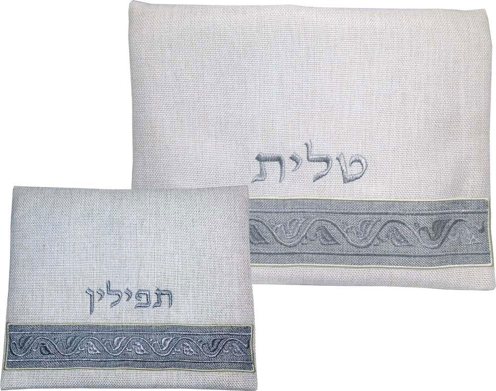 Embroidered Tallit & Tefillin bag Linen set Prayer Bar/Bat Mitzvah Gift