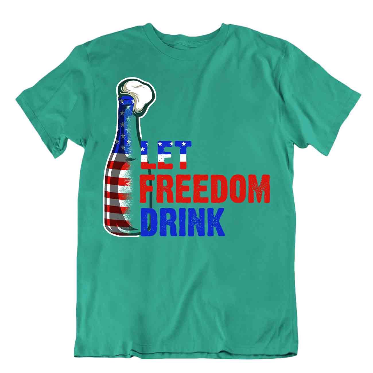 Let Freedom Drink T-Shirt Beach Holiday Summer Aloha Tee Cheers Shirt - Picture 4 of 8