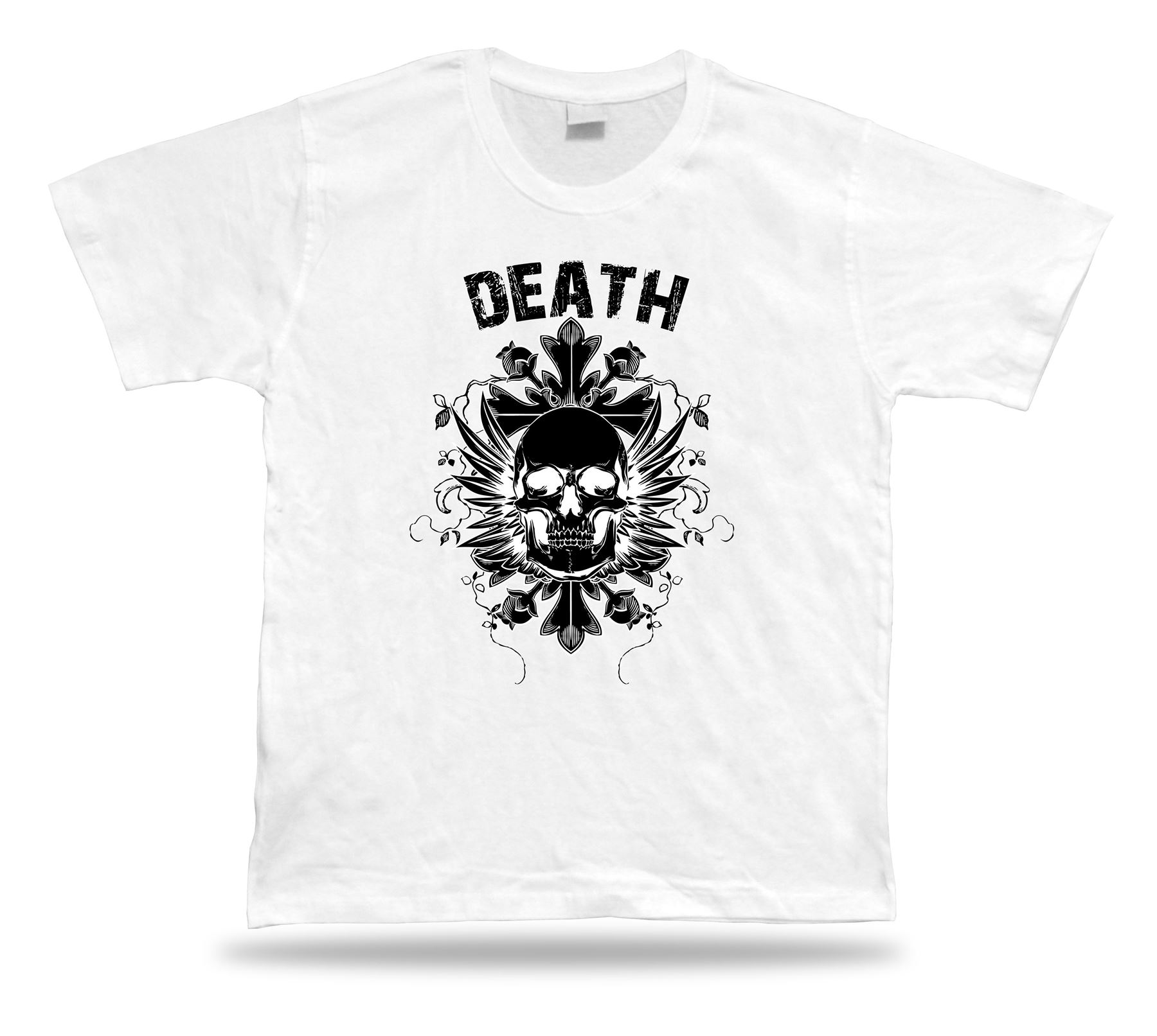 Camiseta Camiseta Cumpleaños Regalo Idea Muerte Cráneo Emblam Alas Malvadas Cruz Hardcore - Imagen 8 de 8