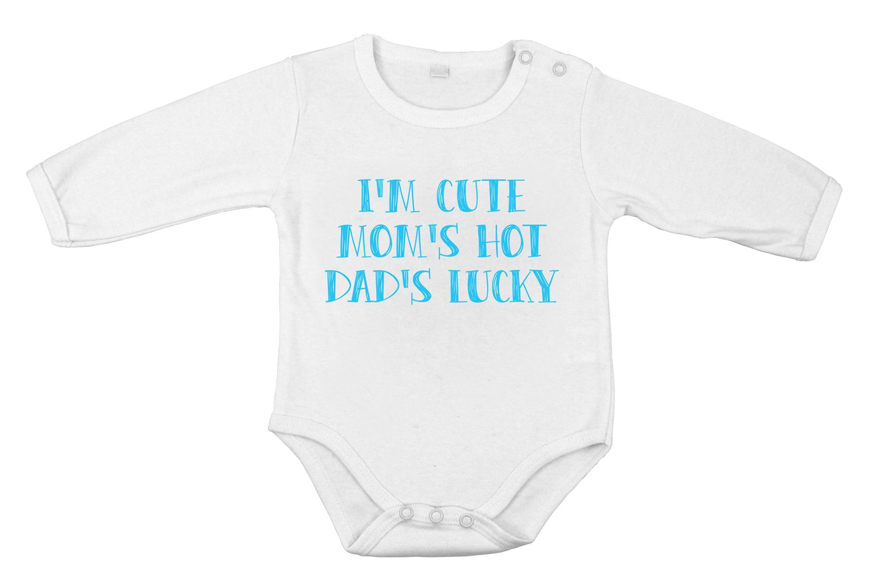 I'm Cute My Mom's Cute And My Dad's Lucky Newborn Romper humor Shower gift - Picture 2 of 5