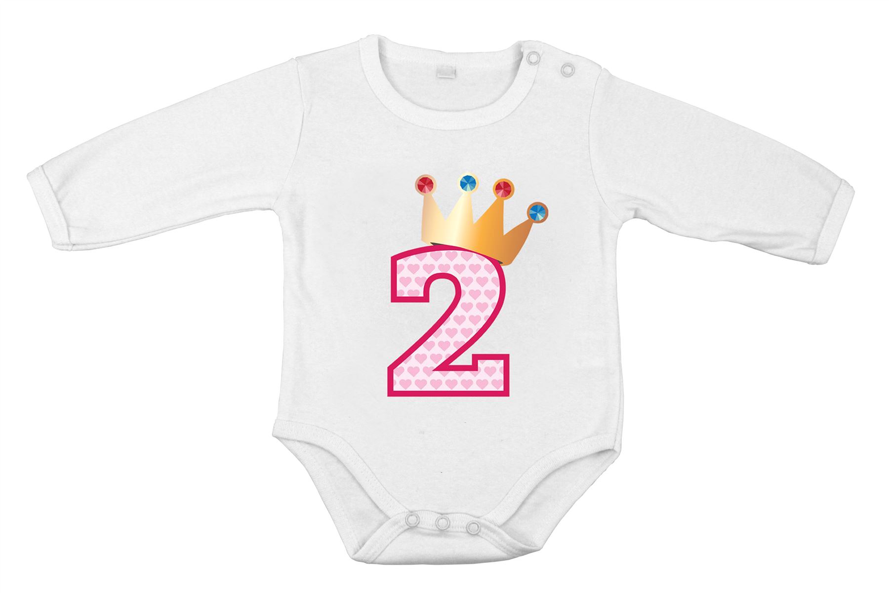 Cadeau 2e anniversaire bébé petite fille body longues manches pur coton princes - Picture 2 of 6