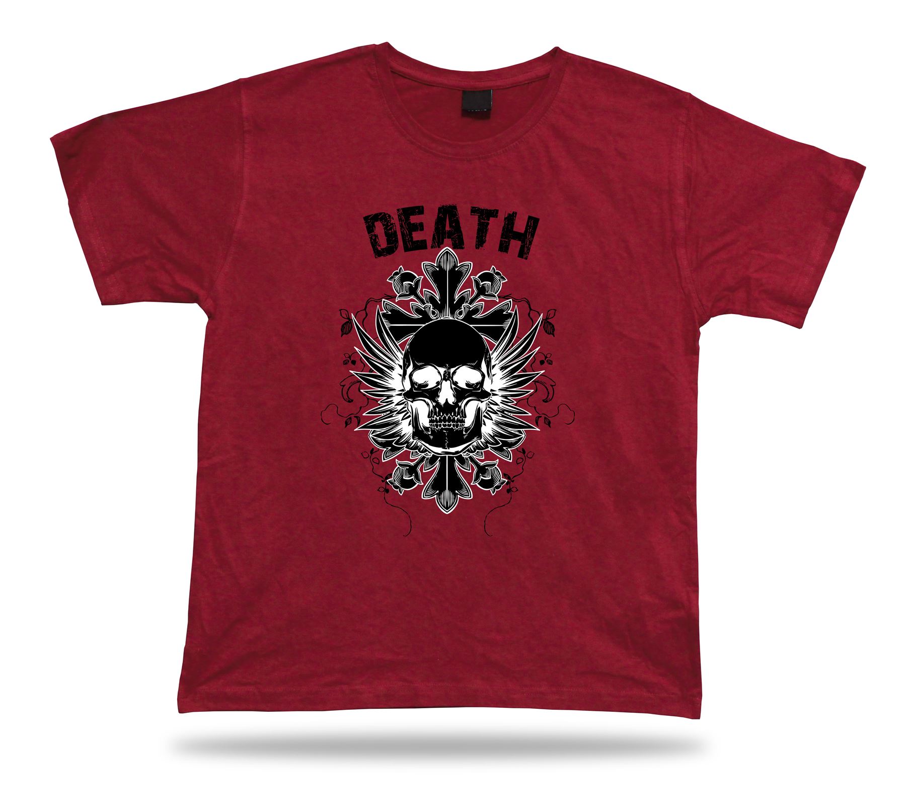 Camiseta Camiseta Cumpleaños Regalo Idea Muerte Cráneo Emblam Alas Malvadas Cruz Hardcore - Imagen 7 de 8