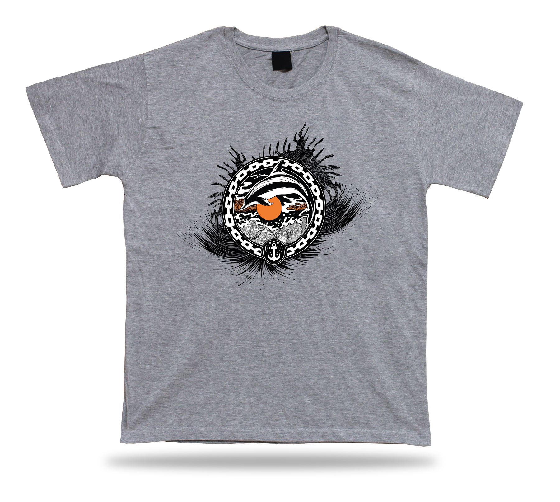 Tshirt Tee Shirt Birthday Gift Idea Doplhin Sea Waves Water Emblam Freedom Ocean - Picture 5 of 8