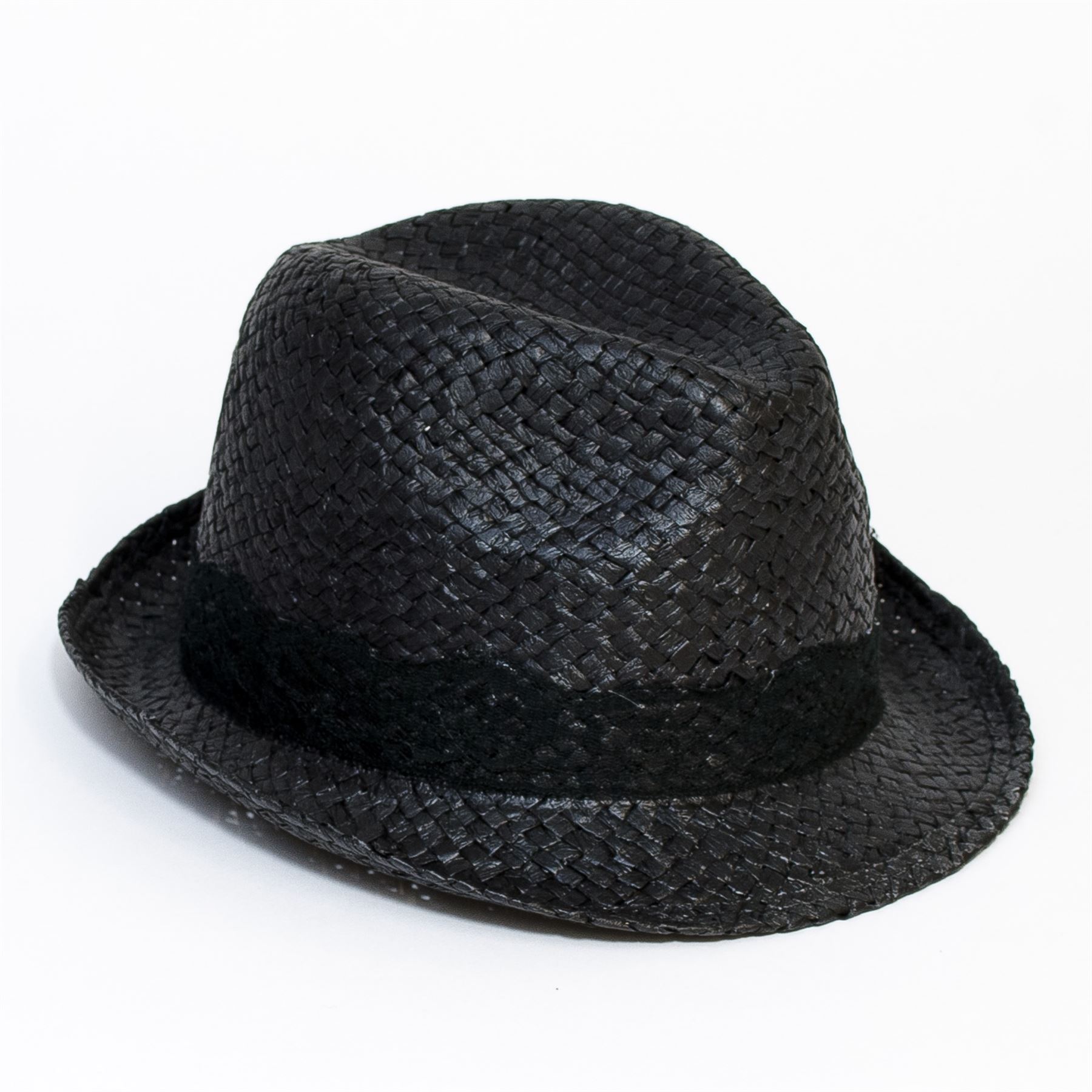 Straw Style Trilby Hat with Black Lacy Ribbon and Chiffon Flower eBay